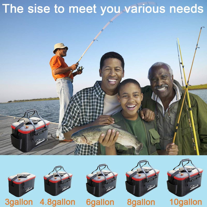 Sunglow Fishing Bucket,Foldable Fish Bucket, Multi-Functional EVA Fishing Bag for Outdoor, Live Fish Lures Bucket and Fish Protection Bucket,10GAL/8GAL/6GAL/4.8GAL/3GAL Live Fish Container (10GAL/Black) - Image 3